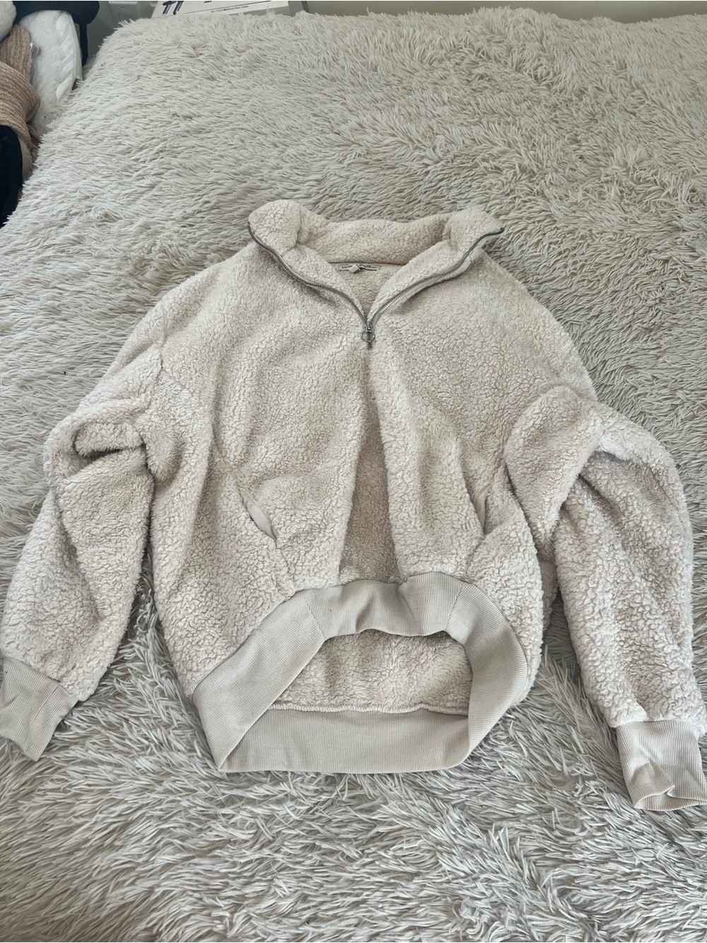Express Cream Teddy Sherpa Half-Zip Jacket